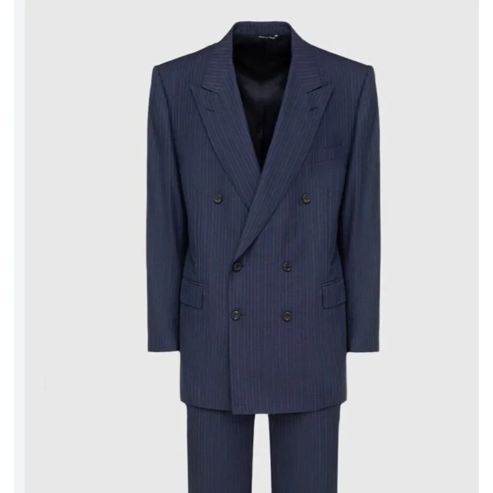 Canali for Guy La Ferrera Double-Breasted Pinstripe Sport coat-Navy– 56IT (US 46